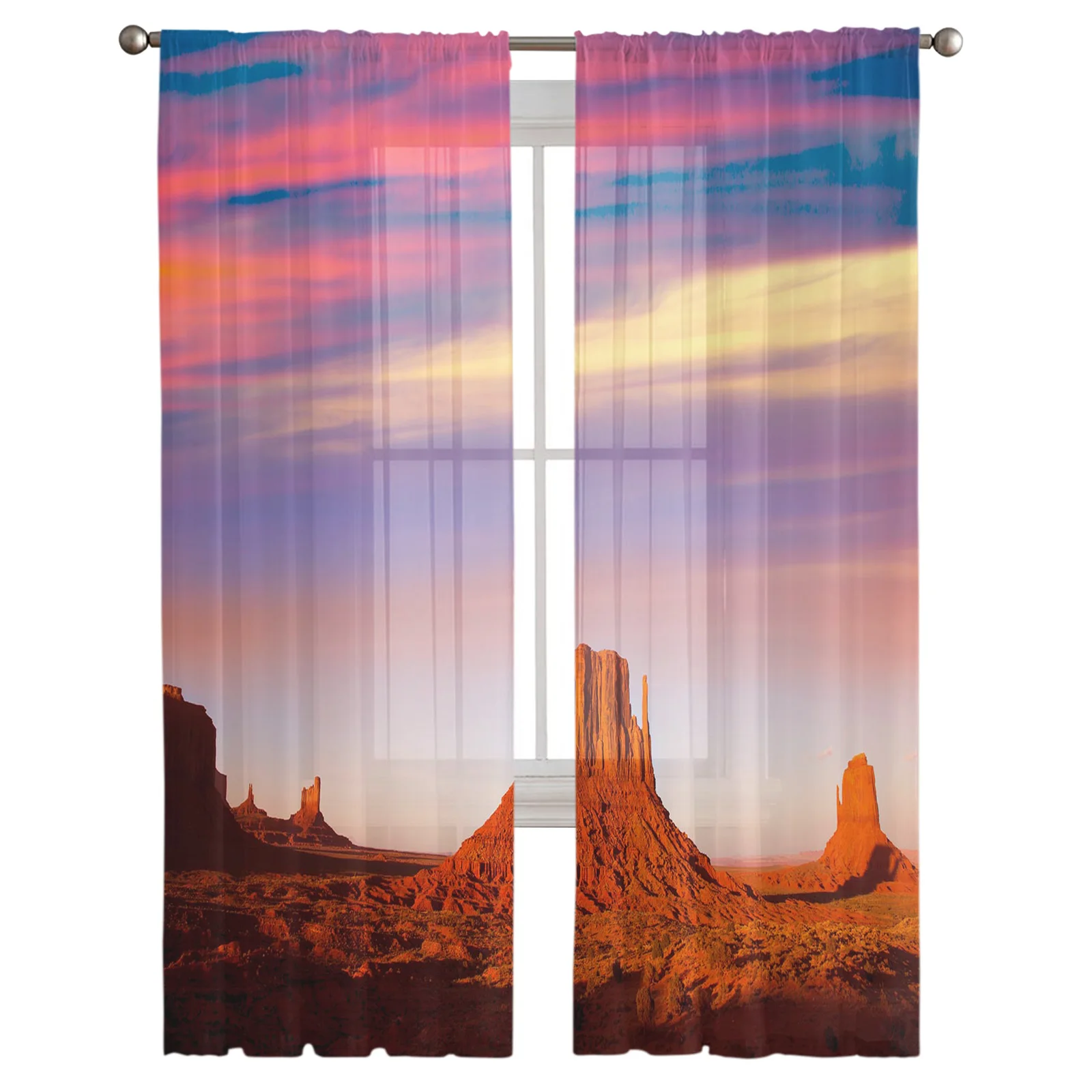 Desert Sunset Scenery Nature Sheer Curtain for Living Room Hall Wall Dress Up  Home Window Supplies Pop Print Tulle Curtains