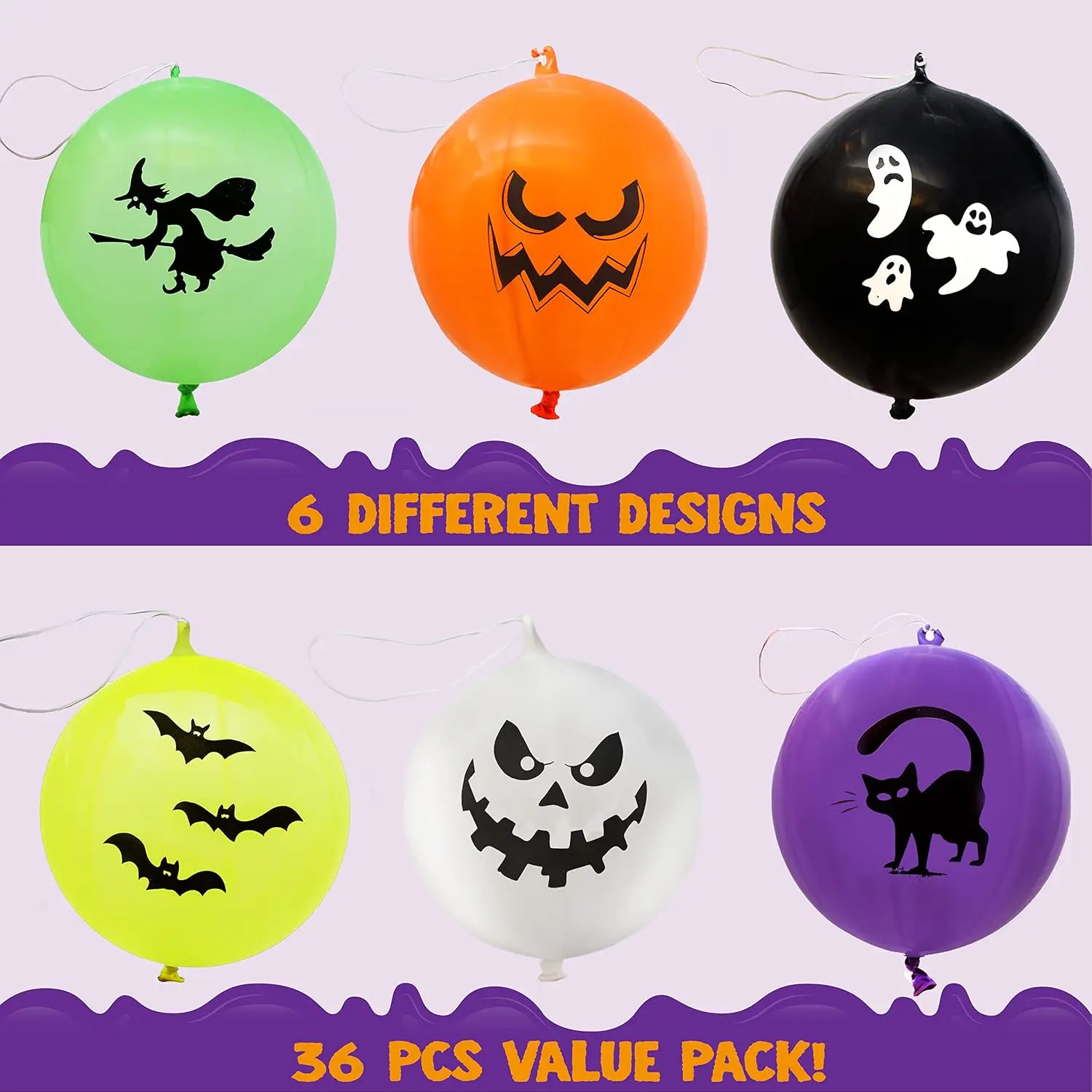 JOYIN 36 Pieces Halloween Punch Balloons for Halloween Punching Balloon Party Favor Supplies Decorations, Trick or Treat Toys,School Classroom Game