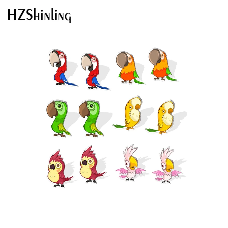 Cartoon Red Parrot Animal Pattern fashion earrings Acrylic Stud Earrings Resin Epoxy Jewelry Earrings for Women