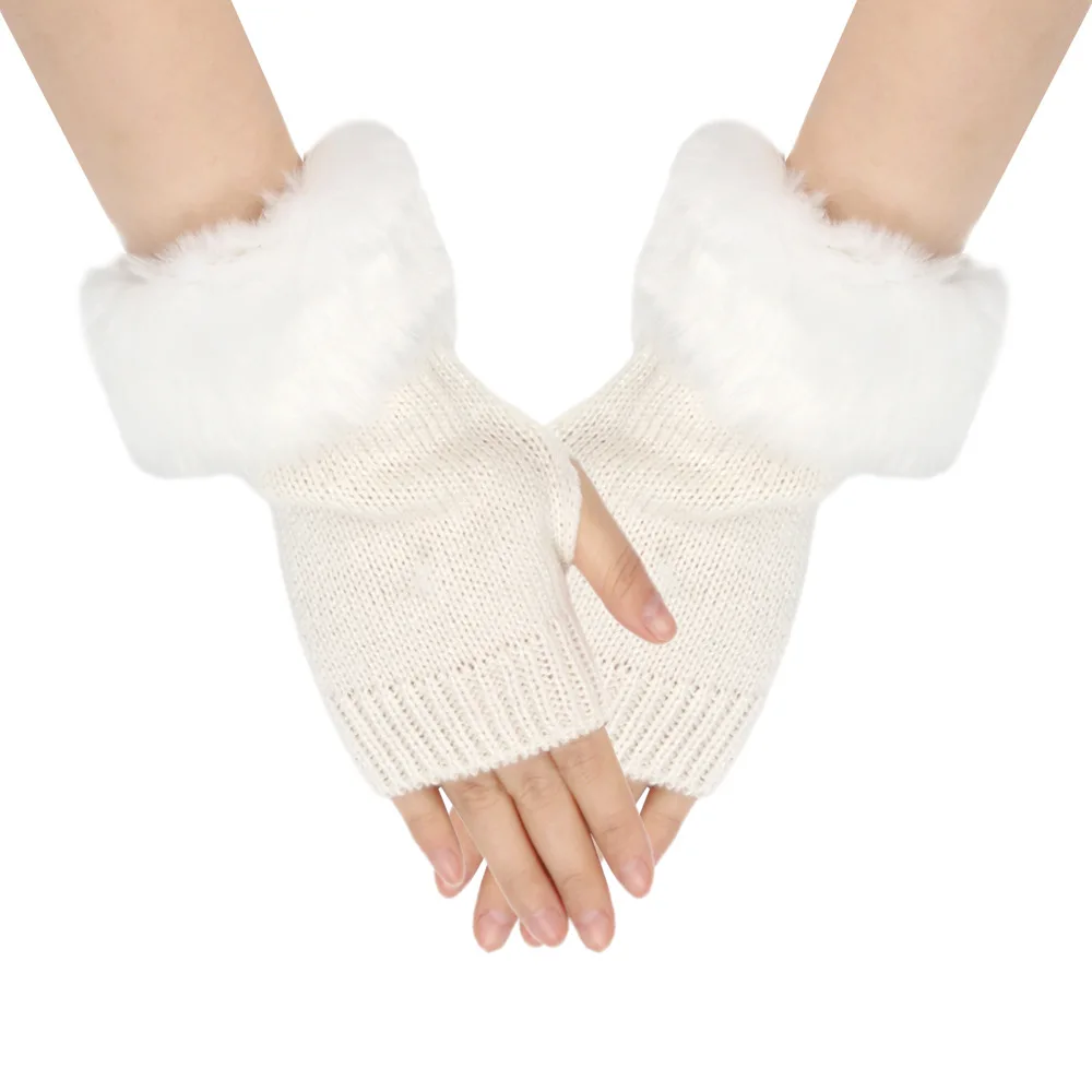 Fingerless Gloves for Winter Women's Plush Warm Soft Comfort Knit Mittens Windbreak Cold-proof Gloves 1Pair New Year Gifts