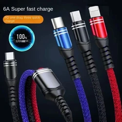 3 In 1 Fast Charging Cable PD 66W For Xiaomi iPhone Poco Micro USB Type C Charger Cord Multiple Usb C Charging Wire Line