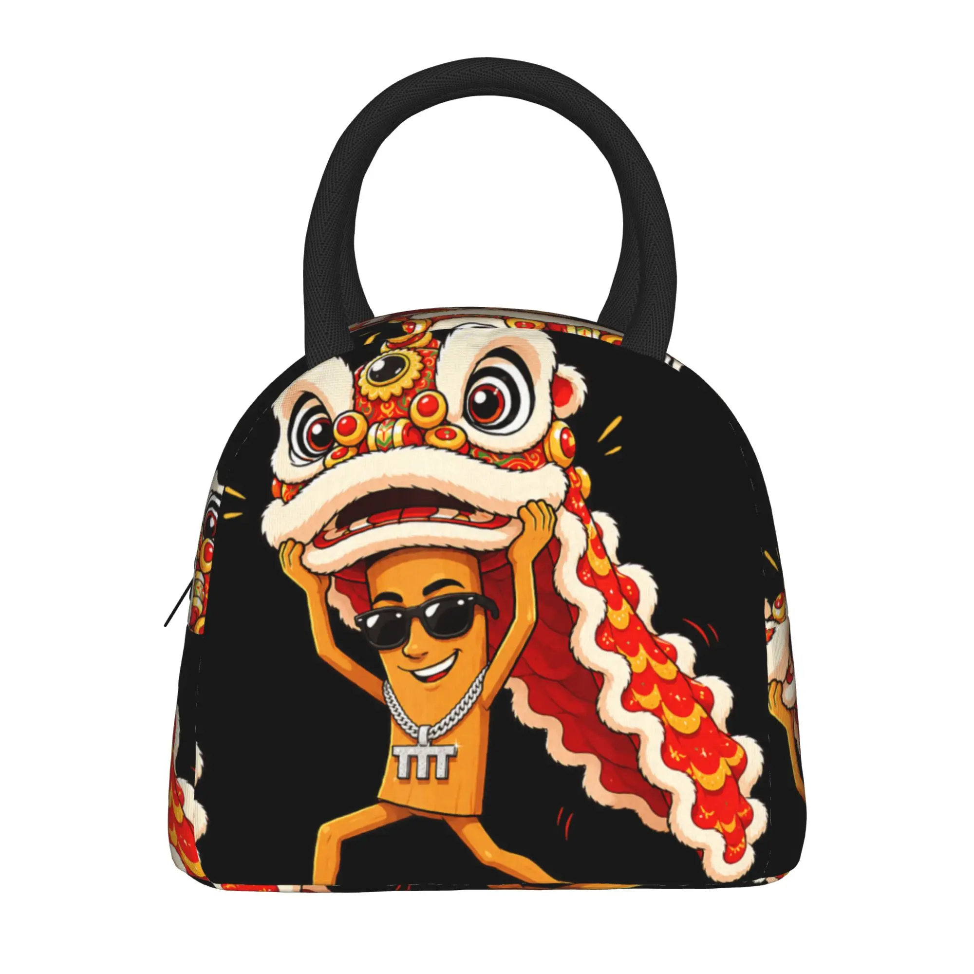 Lion Dance Celebration Brainrot Tung Sahur Lunar New Year Lunch Bag For Men Print Lunch Box Outdoor Picnic Cooler Bag Lunch Bags