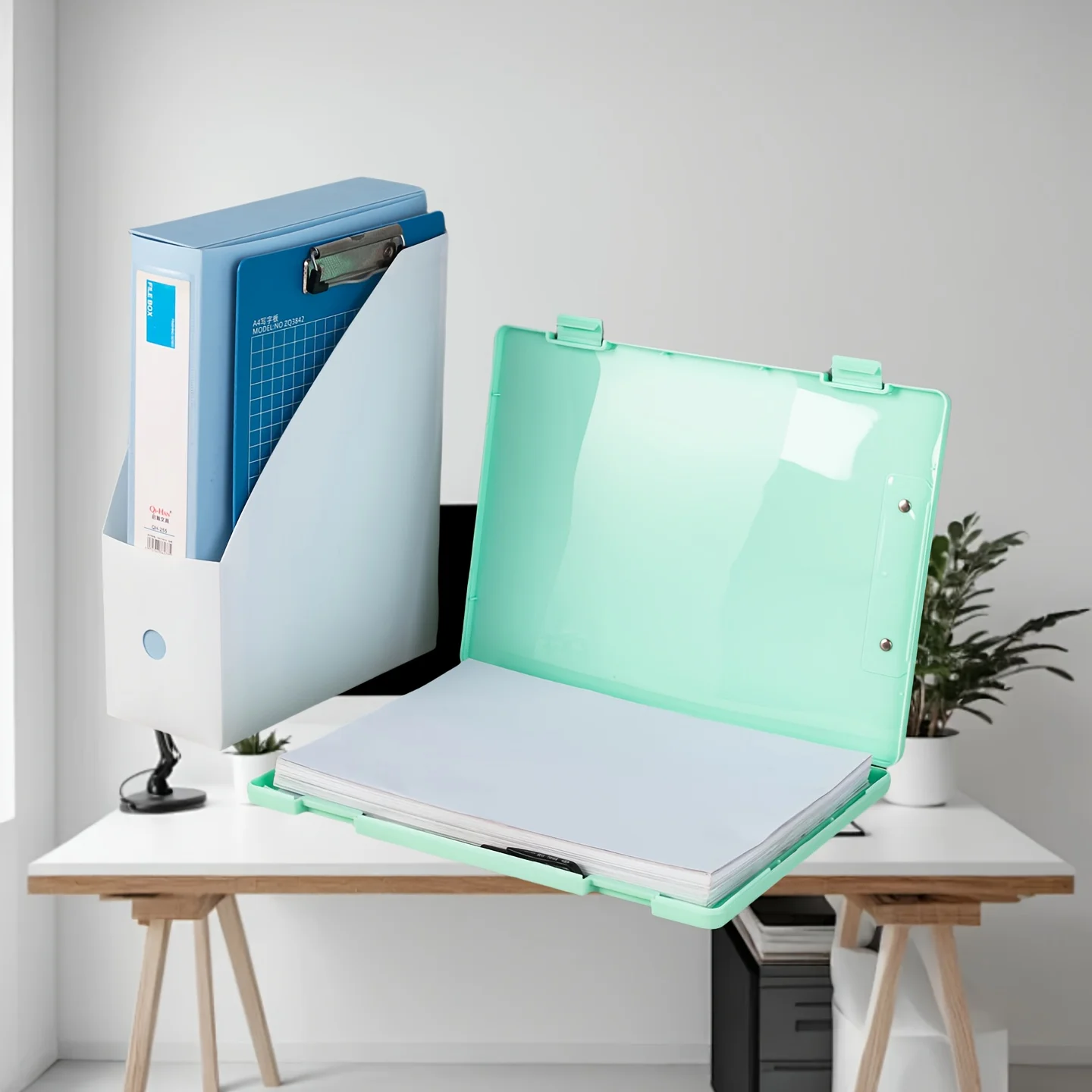 Organizador de arquivo vertical transparente resistente com fecho de pressão-caixa de armazenamento de documentos empilhável, pasta de arquivo a4 transparente para escritório