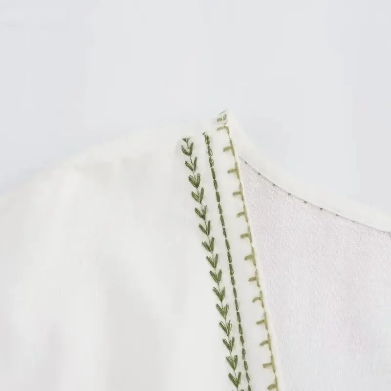 Slimming Contrast Color Embroidery V-ne ort Dr New Summer 2024 Women's Faion Commute Sle Single Piece Dr