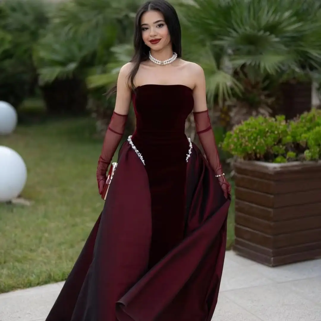 

MD Elegnat Velvet A-line Evening Gown Sleeveless Wine Red Pearl Stain Special occasion Dress vestidos de fiesta customised 2025