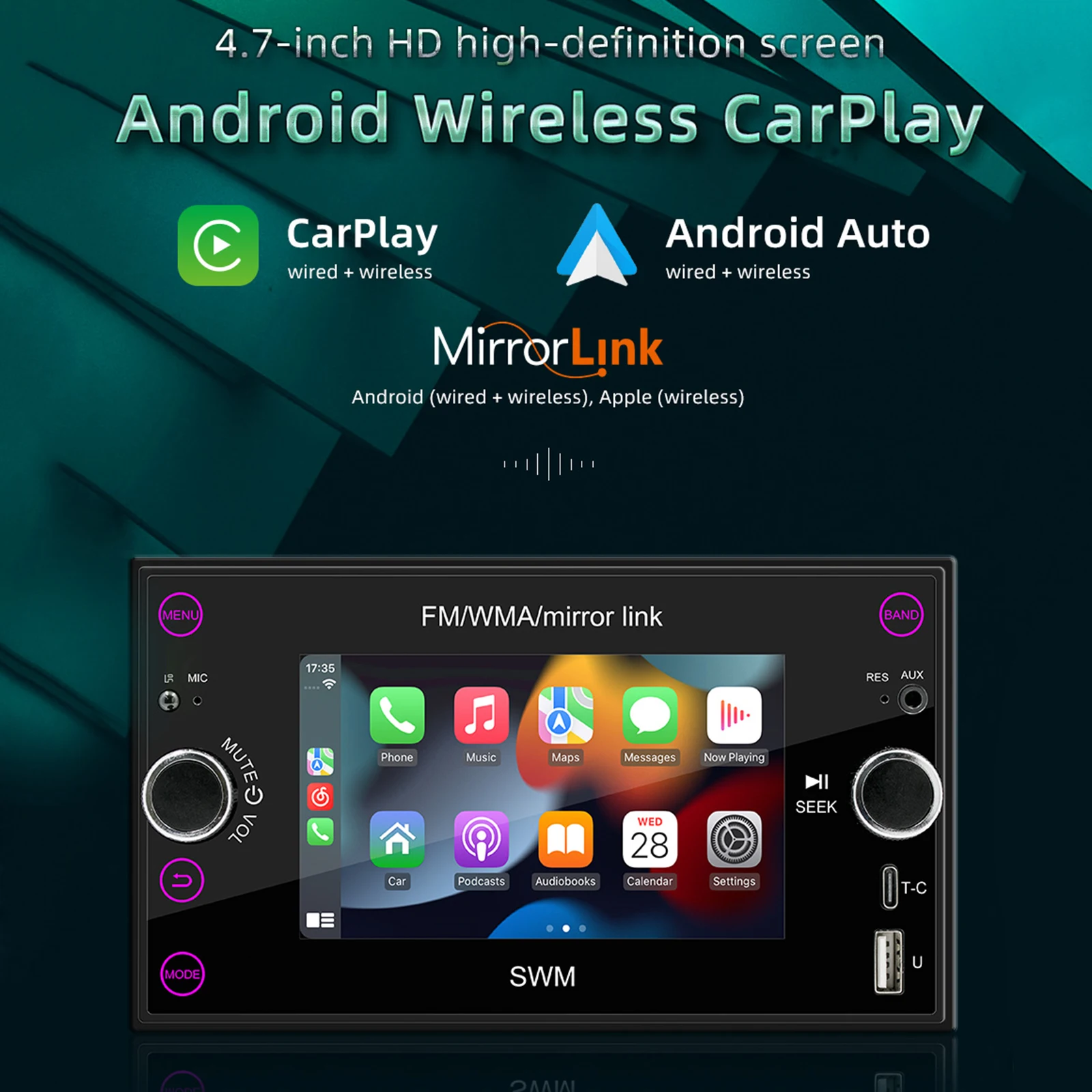 

4.7Inch Car Multimedia Player Support GPS Navigation Wireless Carplay Android Auto Car Radio Receiver with Bluetooth Mirror Link