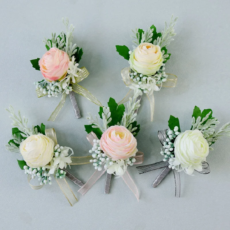 Boutonniere y Corsag de muñeca, suministros de boda, flor de boda, arte de simulación, celebración de negocios, invitados de apertura