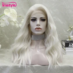 Imstyle-peluca rubia platino para mujer, cabellera sintética con malla frontal, ondas profundas, fibra resistente al calor, para Cosplay diario