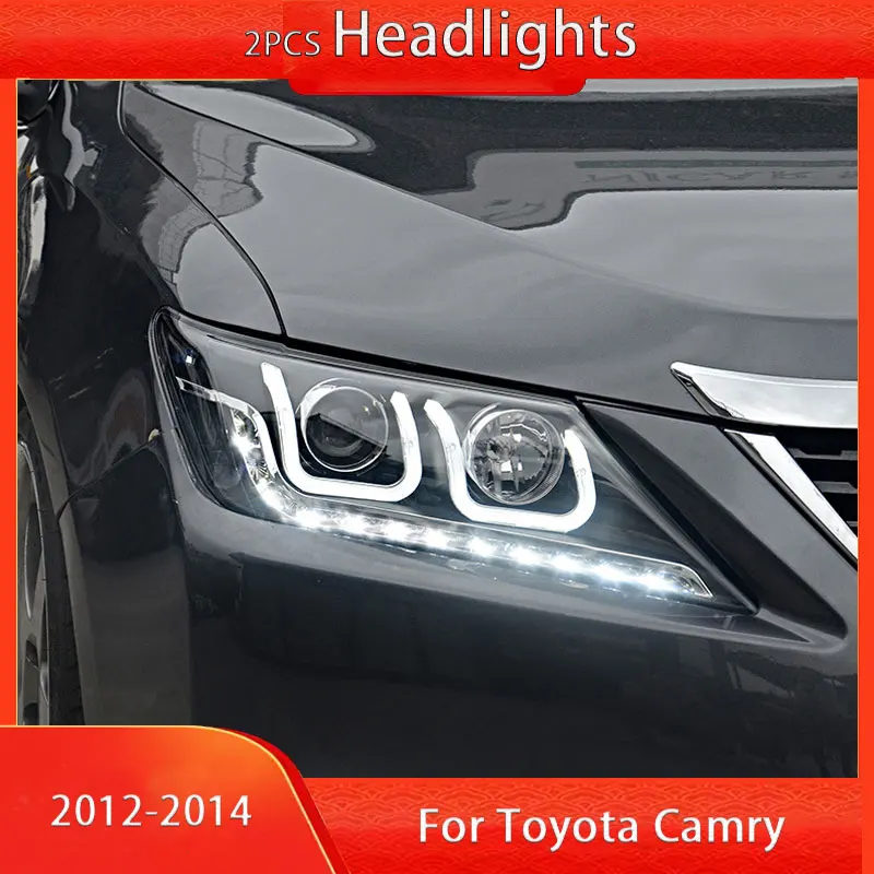 Car Styling LED headligts for Toyota Camry Headlights 2012-2014 LED Headlight DRL Lens Double Beam H7 HID Xenon bi xenon lens