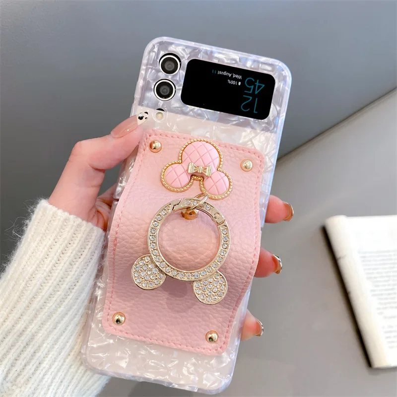 Multicolor Shell Texture Ring Phone Case for Samsung Galaxy Z Flip 6 5 4 3 Protective Back Cover for ZFlip4 ZFlip5 ZFlip6 Case