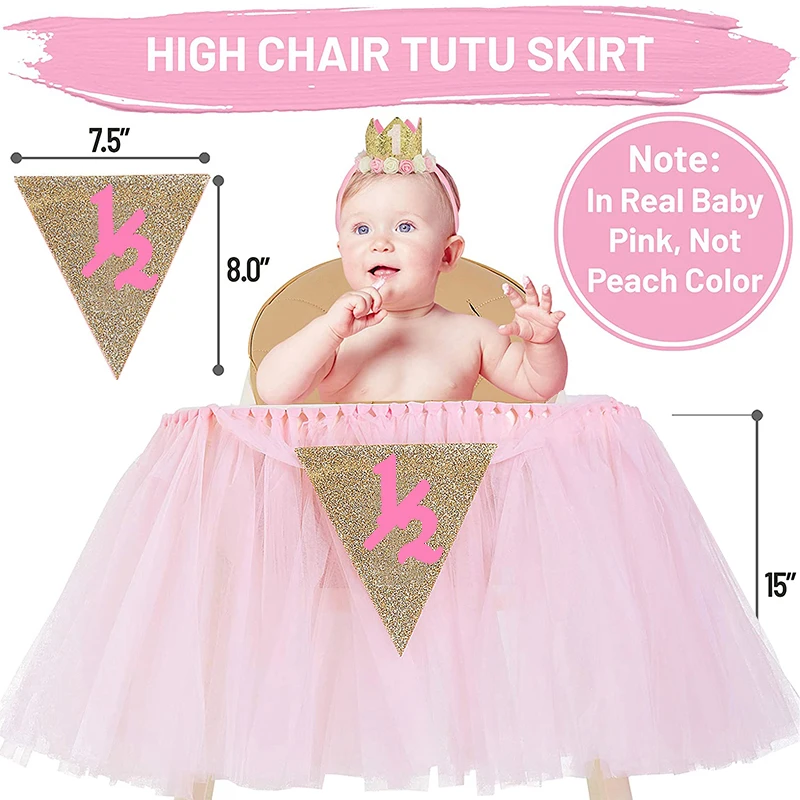 High Chair Skirt Half Year Banner Crown Cake Saltire Birthday Party Supplies Baby Girl Weekend Birthday Party Decorations