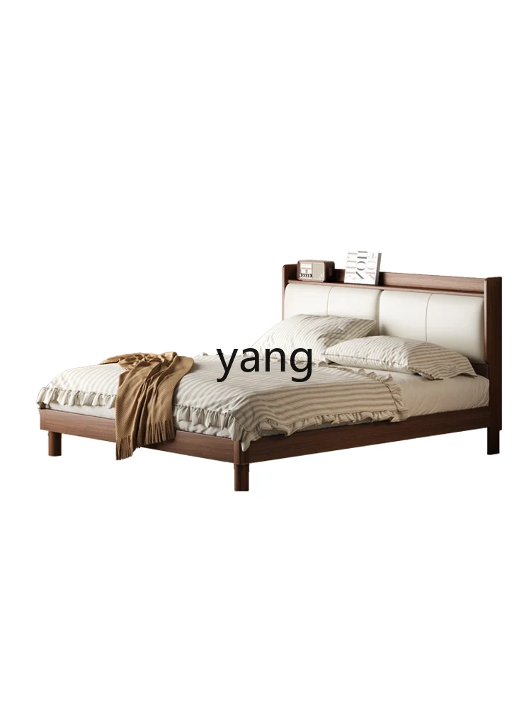 

LMM modern simple full solid wood bed small apartment 1.8 meters double bed black walnut bedroom furniture