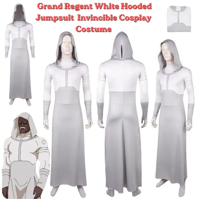 Anime Invincible Season 4 Grand Regent White Hooded Jumpsuit Cosplay Costume Halloween Carnival Bodysuit Suit