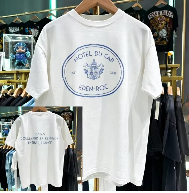 2026 Men Vintage Washed White Eden Rock Print T-shirt, Cotton Casual Sports Short Sleeve Summer Daily Tee