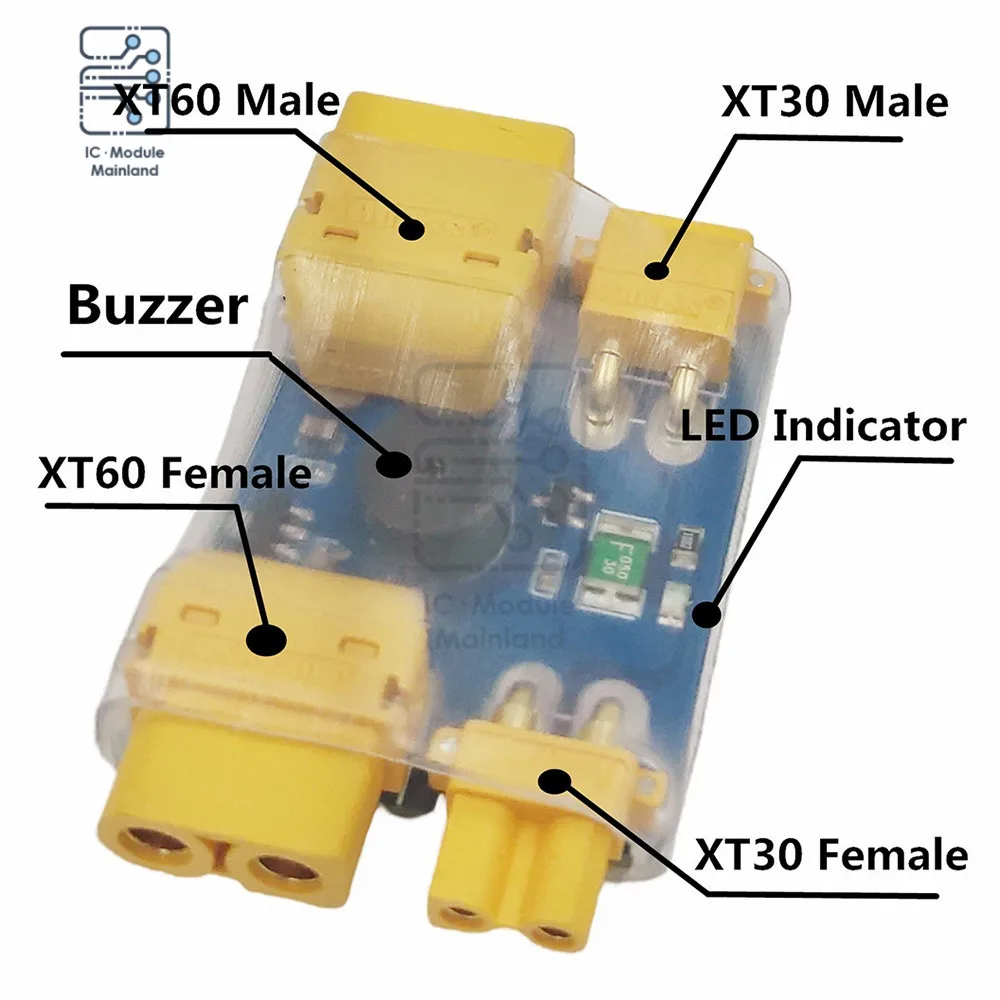 XT30 XT60 Fuse Short Circuit Protection Plug Module 2-6S with Horn Alarm Fitted and Tested for RC Quad FPV Racing Drones