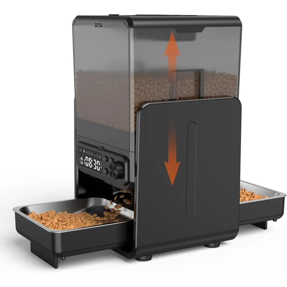 

Automatic Cat Feeder for 2 Cats, 5L/20 Cups Food Dispenser with Adjustable Raised Double Bowls, Detachable Control Panel, Timed