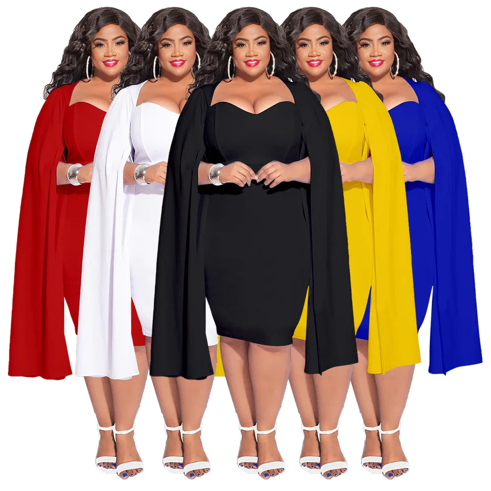 Plus Size Sexy Elegant Party Dress Autumn Long Cloak Sleeves Bodycon Knee Length Dresses Evening Party Club Vestidos Robes 2023