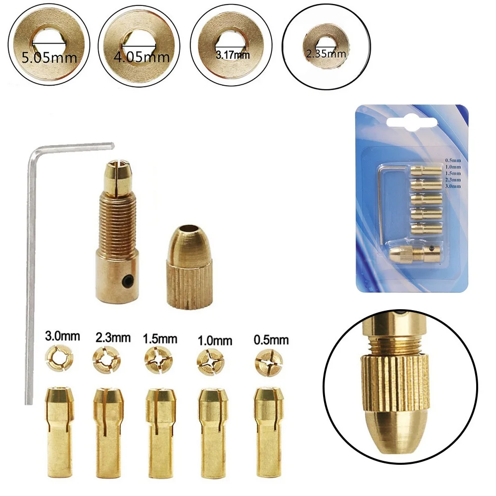7Pcs/set Small Drill Chucks Adapte For Motor Shaft 2.35/3.17/4.05/5.05mm Electric Drill Bit Collet Twist Chuck Woodworking Tool