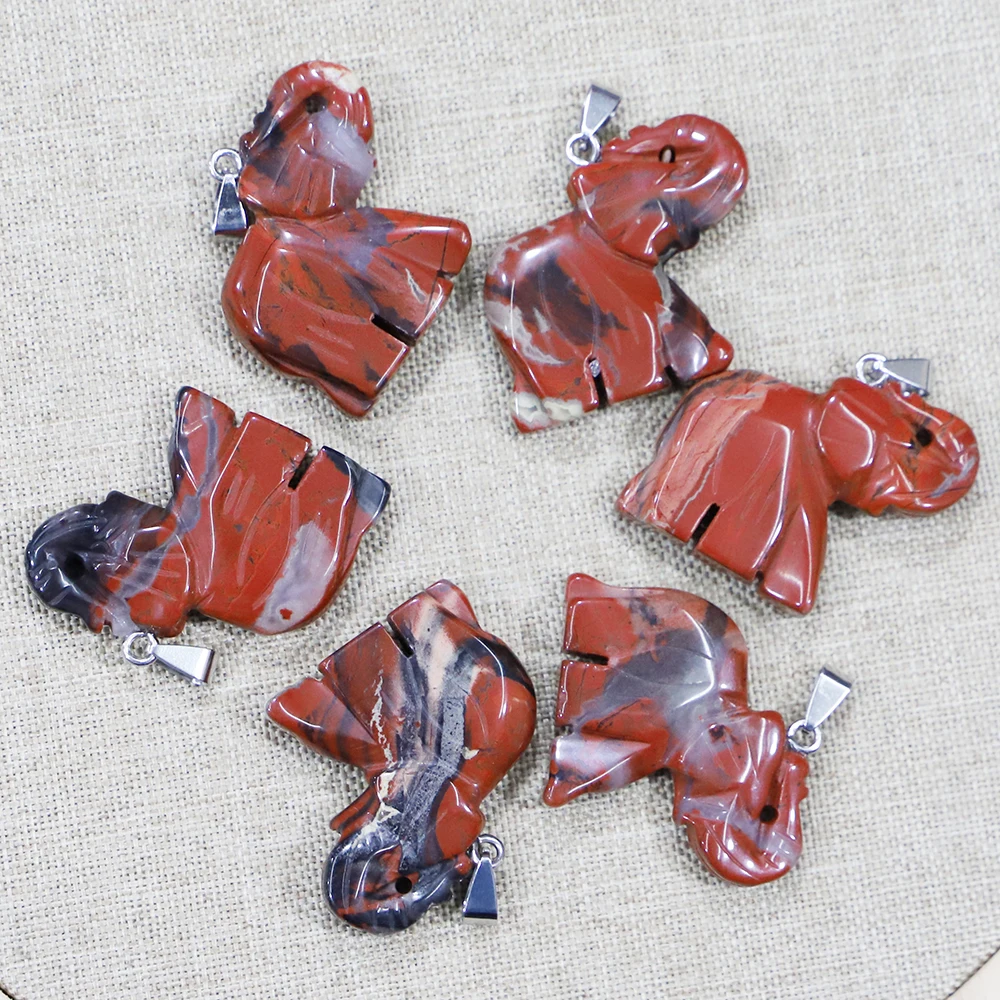 Selling Natural Rainbow Stone Carved Animal Elephant Pendants Necklace Charms Making Fashion Jewelry Accessories Wholesale 6Pcs