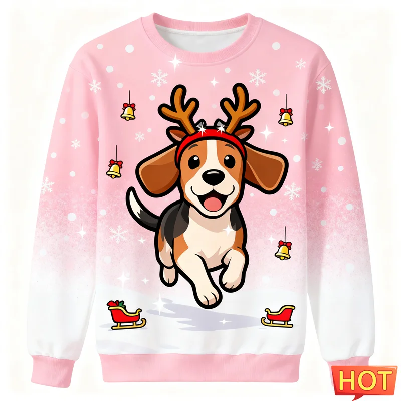 مضحك بيغل الرسم القبيح عيد الميلاد سترة الموضة العصرية لطيف الكلب ثلاثية الأبعاد مطبوعة عيد الميلاد بلوزات عادية المتضخم للجنسين البلوز #4