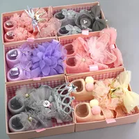 3Pcs/Set Lace Flower Baby Girls Headband Socks Set Crown Bows Newborn Hairband Headbands For Girls Turban Hair Accessories Gifts