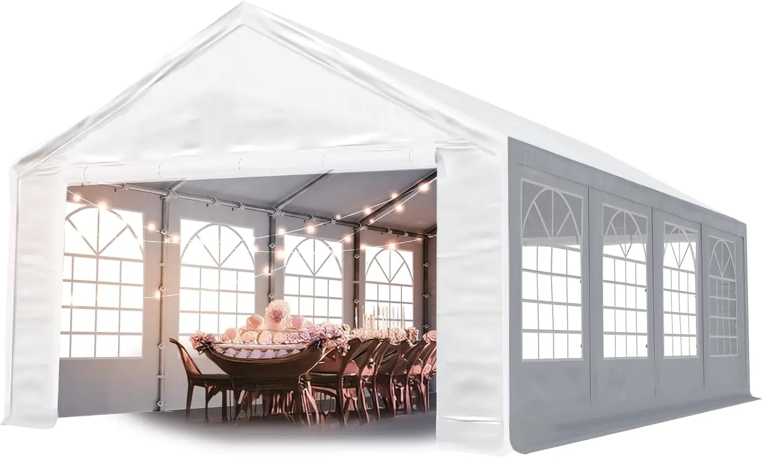 13x26 ft Party Tent PVC Tarpaulin Waterproof White 600 N, Outdoor Garden Canopy, Event Shelter