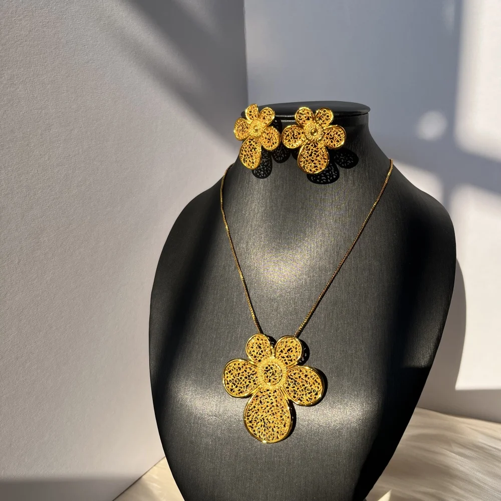 

Dubai 24k Gold Plated Jewelry Set for Women Costume Indian Bridal Necklace Earrings Sets Nigerian Wedding Party Gift