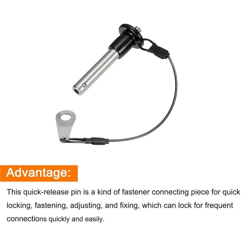 ABKJ-10 Pack 304 Stainless Steel Quick Release Pin Ball Locking Pin With Push Button Round Handle Lanyard Usable Length 30Mm