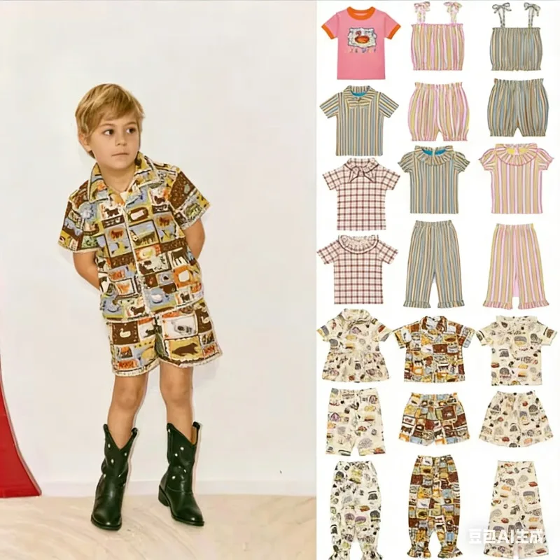 

Детская футболка для девочек 2026: Новинка лета, модный принт, бантик, короткий рукав, топ, широкие брюки, хлопок, милое платье для девочек