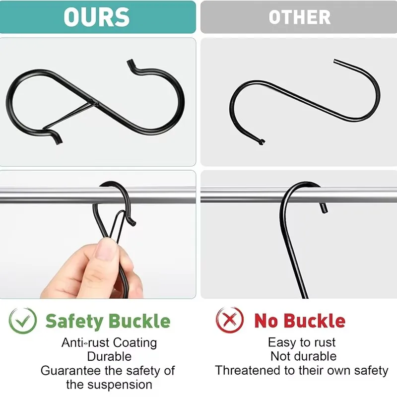 20Pcs Stylish & Durable S-shape Hanger Hooks Multifunctional Kitchen Home Enduring Organizer Windproof Load-Bearing Metal Hooks view 3