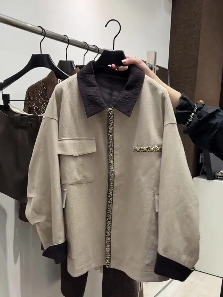 

Женская повседневная рабочая куртка больших размеров в американском ретро-стиле, свободного кроя, с воротником-стойкой, весна-осень, плотная, на вес до 300 фунтов