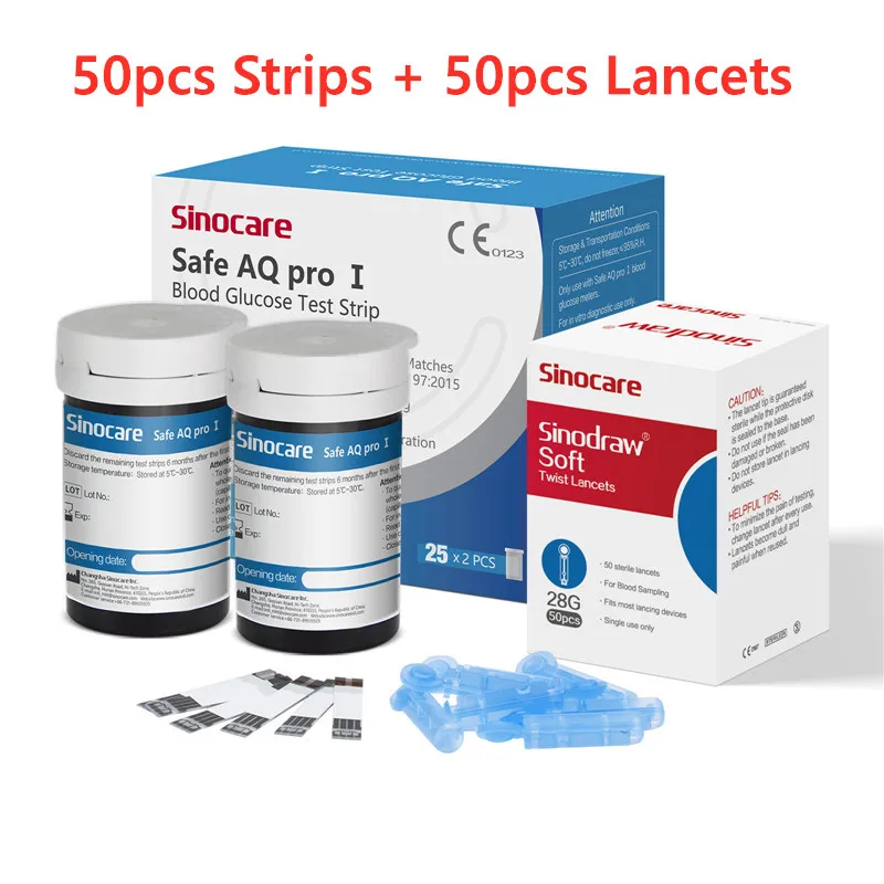 Sinocare 50/100/200/400 Stück Streifentester Teststreifen Lanzetten für sicheres AQ Pro I Blutzuckermessgerät