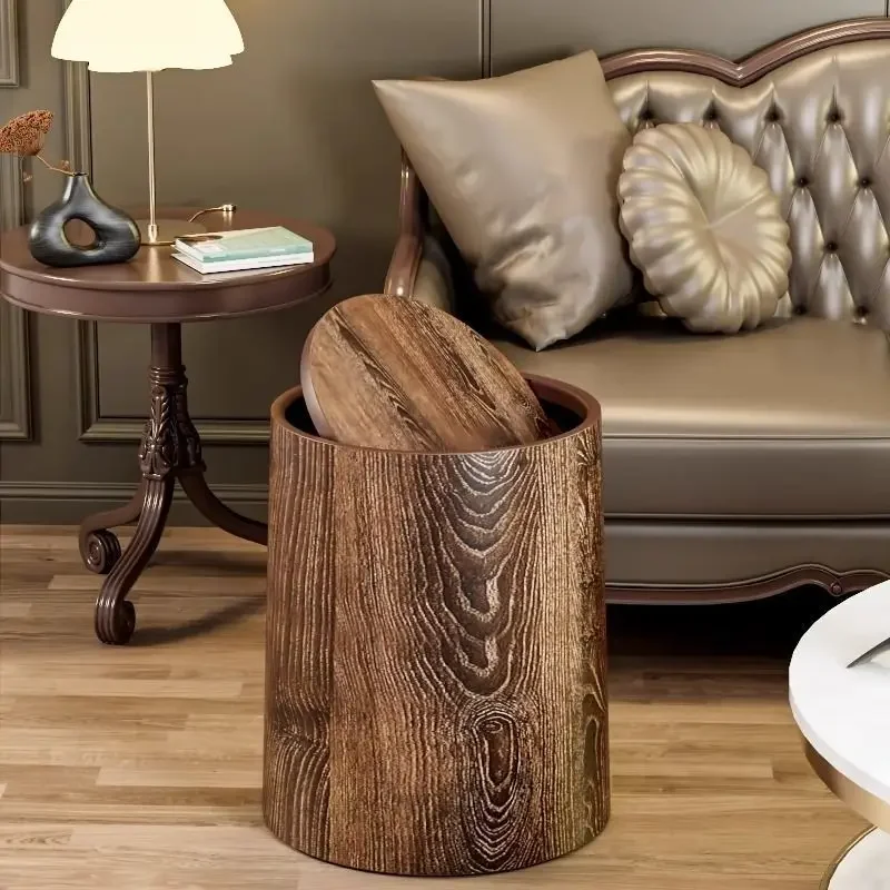 Wood grain trash bin storage bucket Household double living room kitchen office toilet Chinese paper basket storage bucket