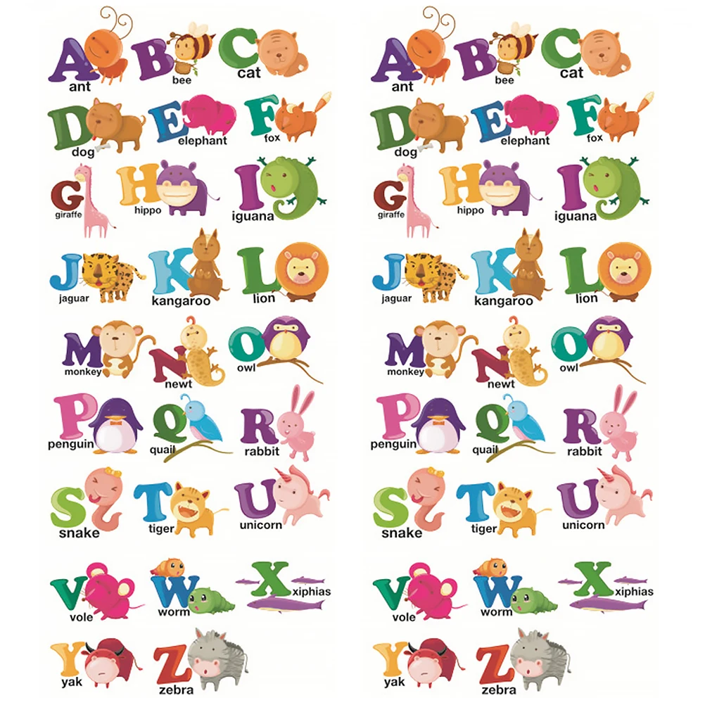 

2 pcs Wall Cartoon Animal Decorative Stickers Alphabet Decor Kids Room Bedroom Living Room PVC Easy Apply Remove