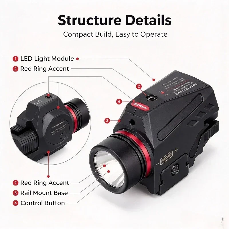 2026 New Outdoor 20mm Picatinny Rail Mount LED Flashlight Red White Dual Light Rechargeable Tactical Airsoft Toy Model Accessory