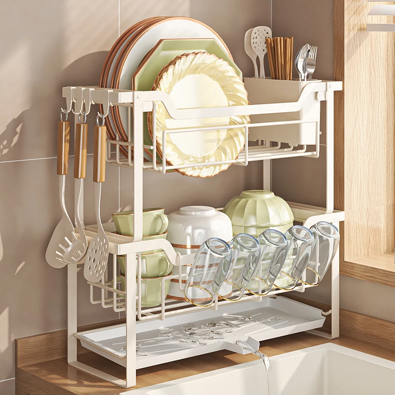 

Black Double Layer Narrow Bowl Plate Rack Cup Holder Three Compartment Chopsticks Tube Combination Kitchen Storage Organizer