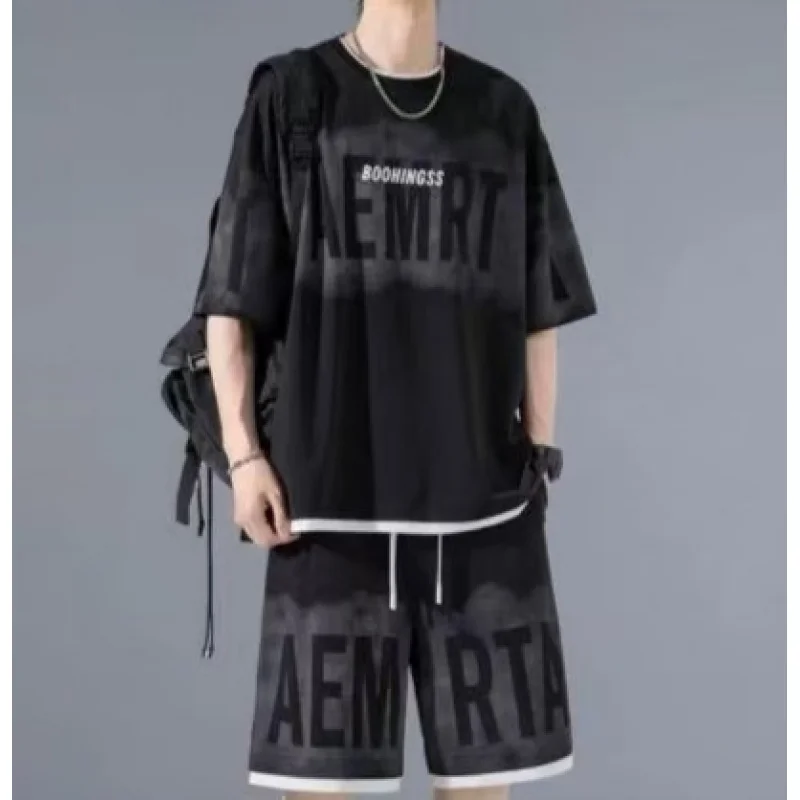 

Мужская футболка из ледяного шелка с короткими рукавами и принтом тай-дай, летний стиль, лоскутный дизайн, комплект баскетбольного снаряжения, крутой и стильный