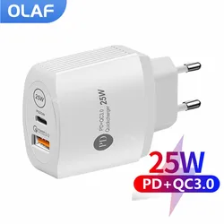 Olaf-Carregador de Carregamento Rápido USB C, Carregadores de Celular Tipo C, Adaptador de Energia para Samsung Xiaomi, iPhone QC3.0, PD 25W