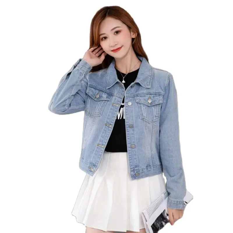 

Denim Jacket Women's Spring Autumn New Slim Fit Short Style Casual Jeans Coat Simple Versatile Lapel Outerwear Camperas De Mujer