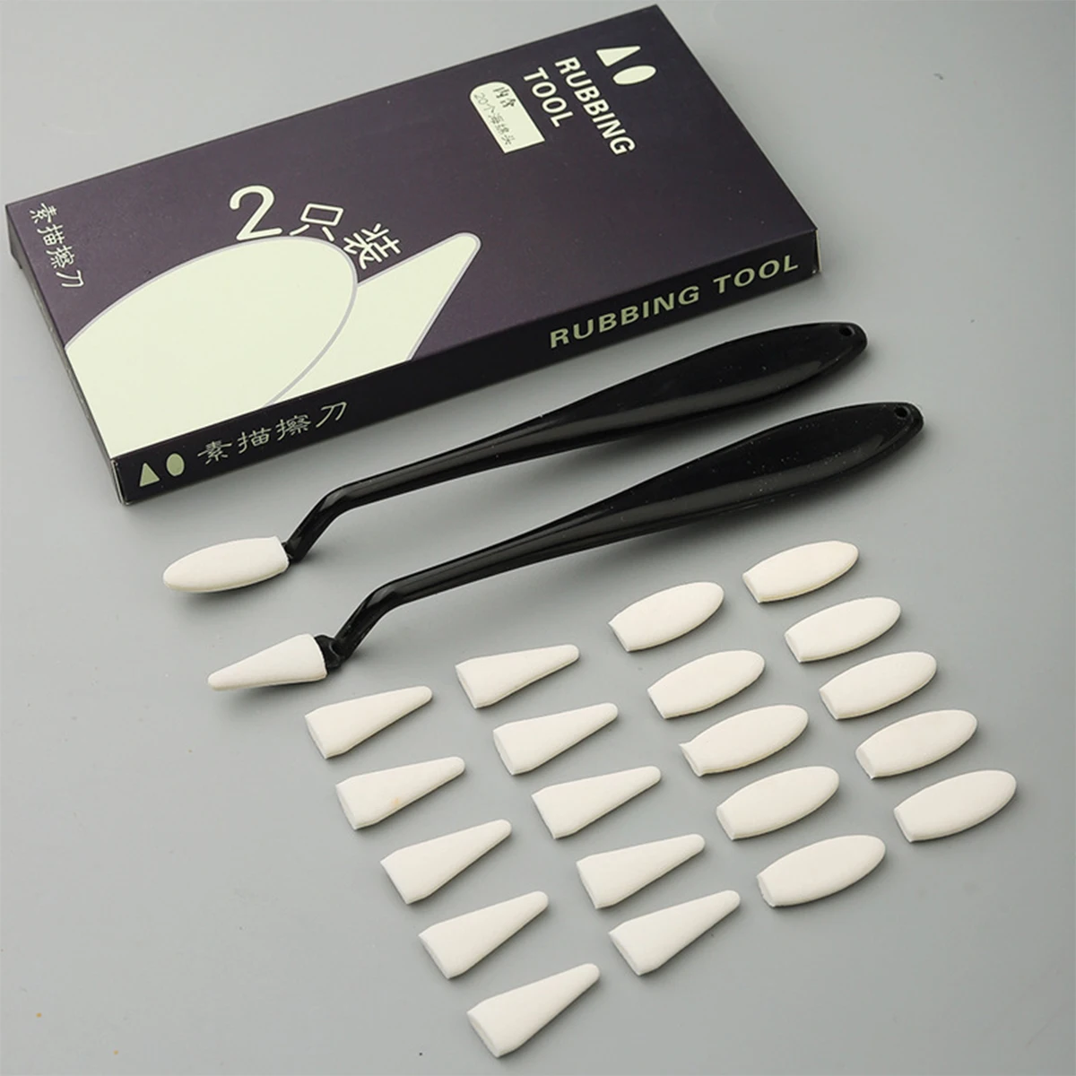 1 set (1 Round Heads, 1 Fine Tips) 20 Sponge Refills, Mixed stumps for drawing, wiper, wiper for sketching, Craftsmanship Replac