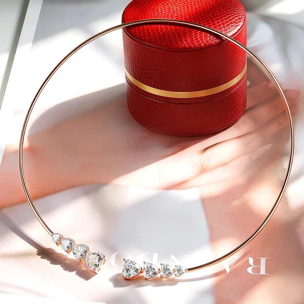 EWYA Luxury Round Bezel Bubble Moissanite Open Choker Neck Chain for Women S925 Silver 4-Stone Diamond Cuff Collar Necklace Gift