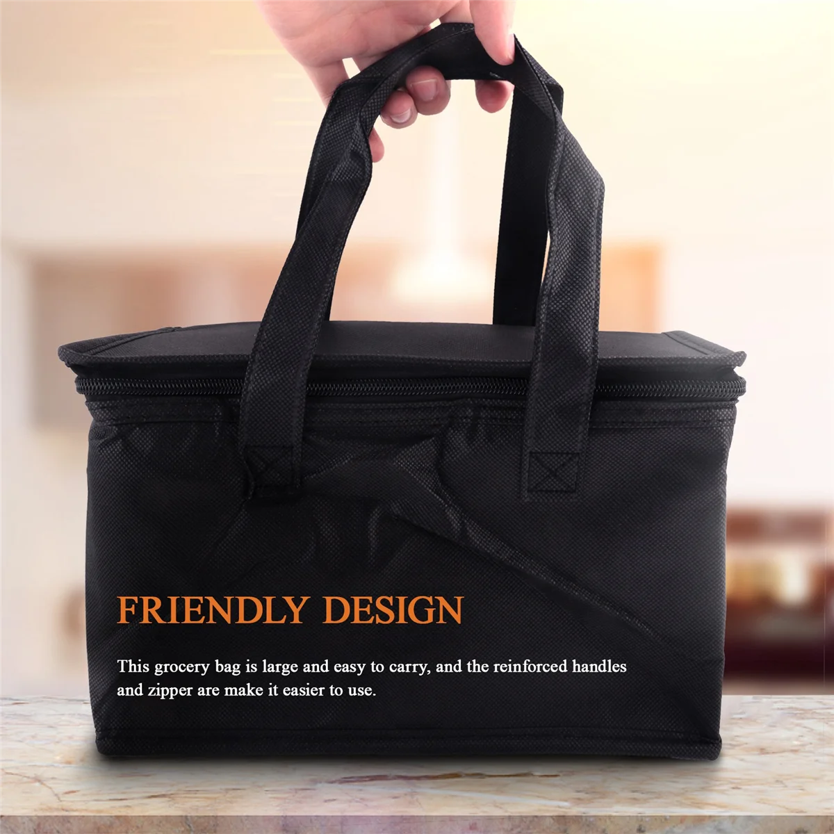 AB89-2 Pack Insulated Grocery Bag: Heavy Duty Foldable Shopping Storage Zipper Tote Bag for Hot and Cold Reusable Shopping Cater