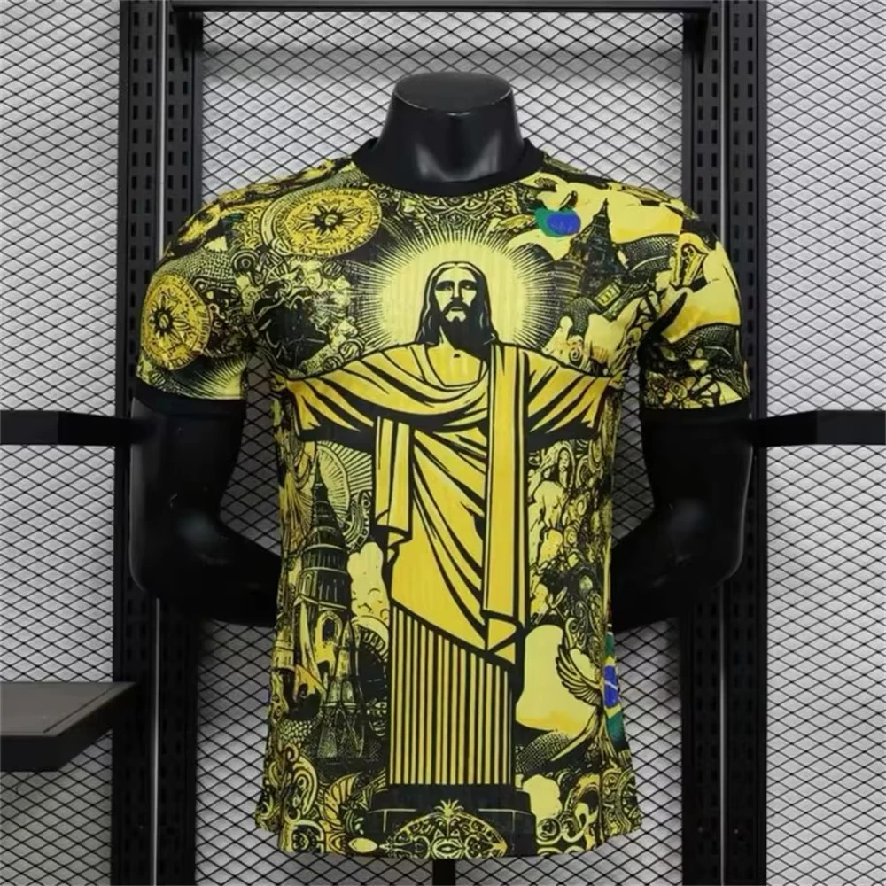 2026 BRASILIA SONDERAUSGABE JESUS SCHWARZ/GRAU ERWACHSENEN/KINDER FUSSBALL-T-SHIRT, FUSSBALL-TRAININGST-SHIRT, SPORT-UND STREETWEAR – Detail 3