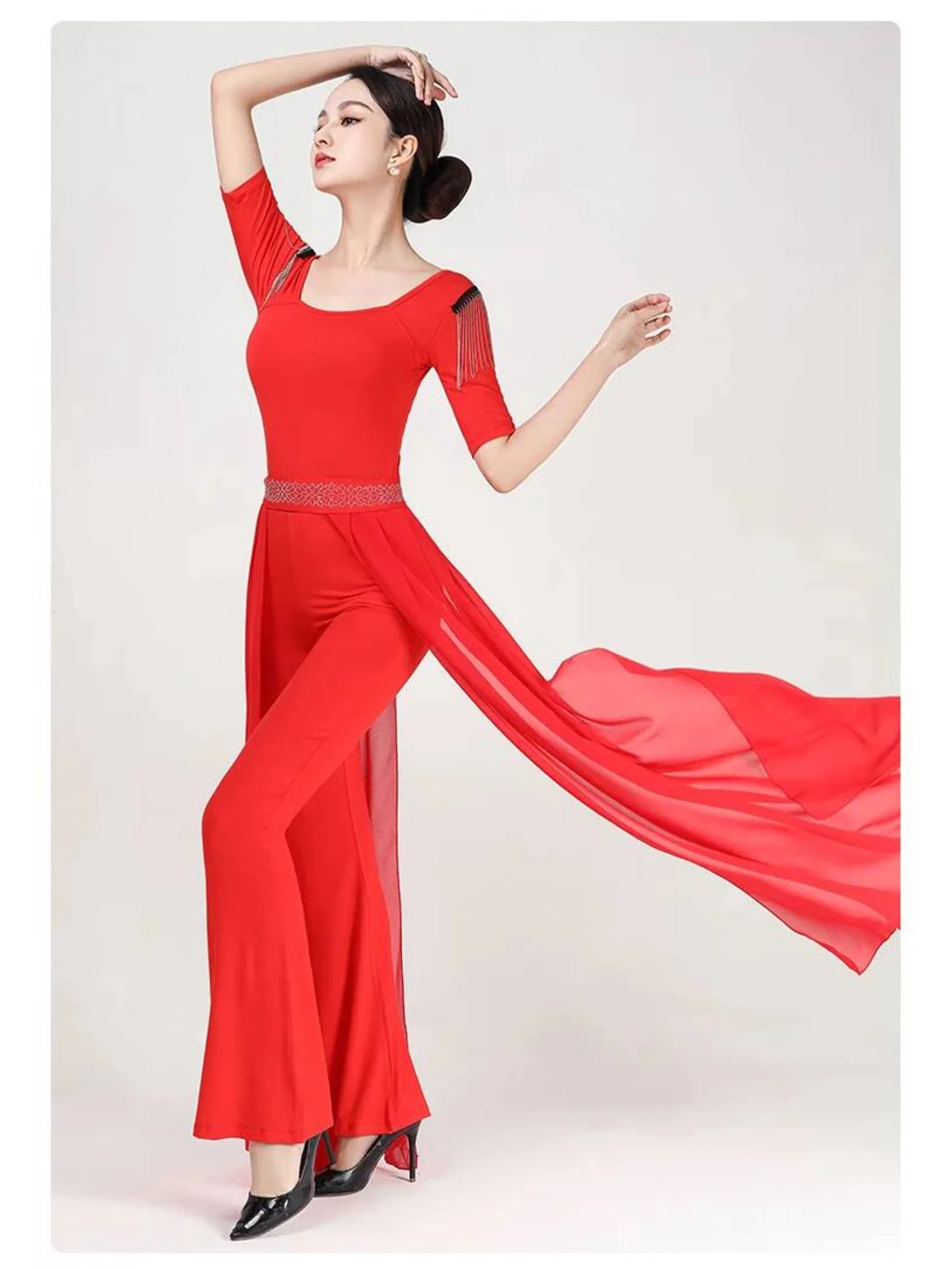 Pantalones de baile de cintura alta para mujer, traje de cantante, trajes clásicos contemporáneos de noche largos de lujo, pantalón de fiesta y calle