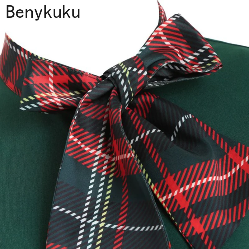 Red Plaid 50s Vintage Pin Up Midi Dress Bow Tie Neck Casual Robe Femme Women Short Sleeve Summer A Line Elegant Dresses Vestidos