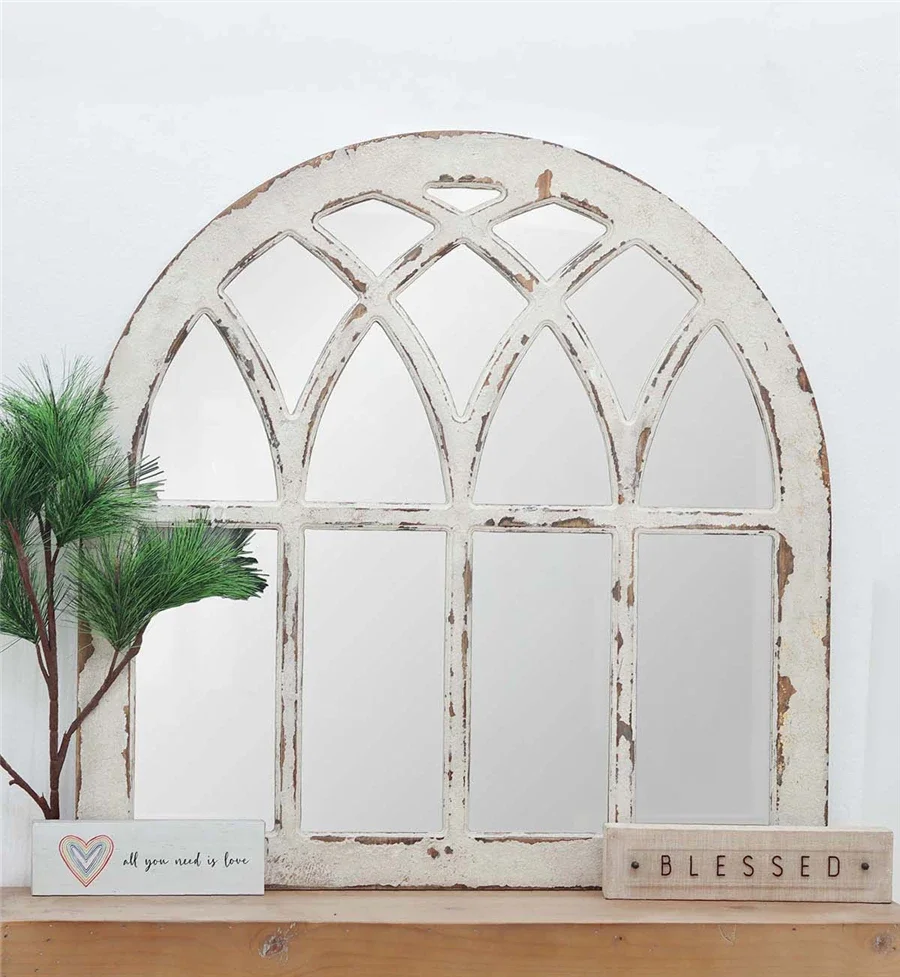 Arch Home Decor Window Frame Outdoor Shabby Chic Vintage Wood Wall Hanging Mirror