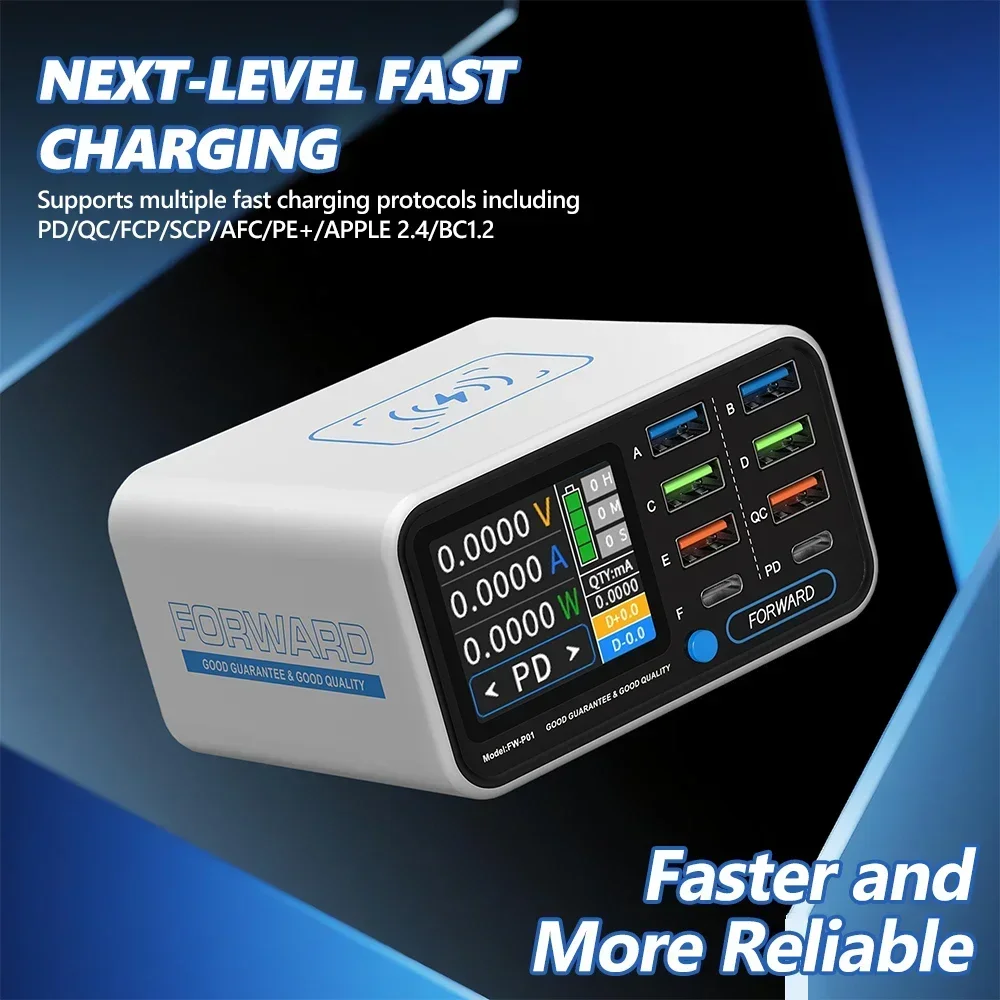 FORWARD FW-P01 65W Smart Multi-Port Fast Charger with Wireless Charging for Mobile Tablets Laptops Repair Fast Charger Tool