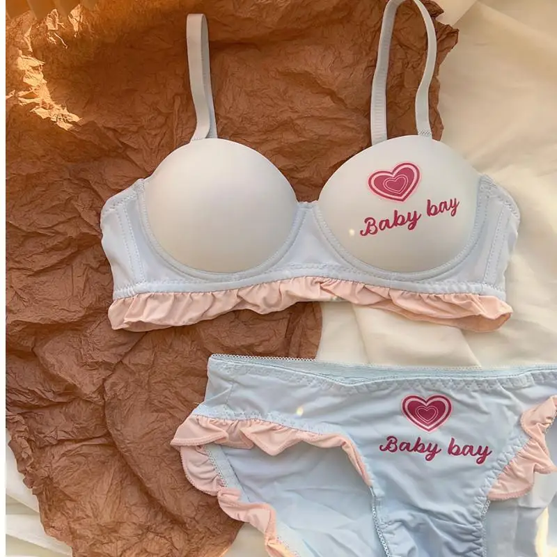 Girl Heart Pink Barbie Bra Set Half Cup No Steel Rim Small Chest Gathering Comfortable and Convenient Lace Fashion and Underwear