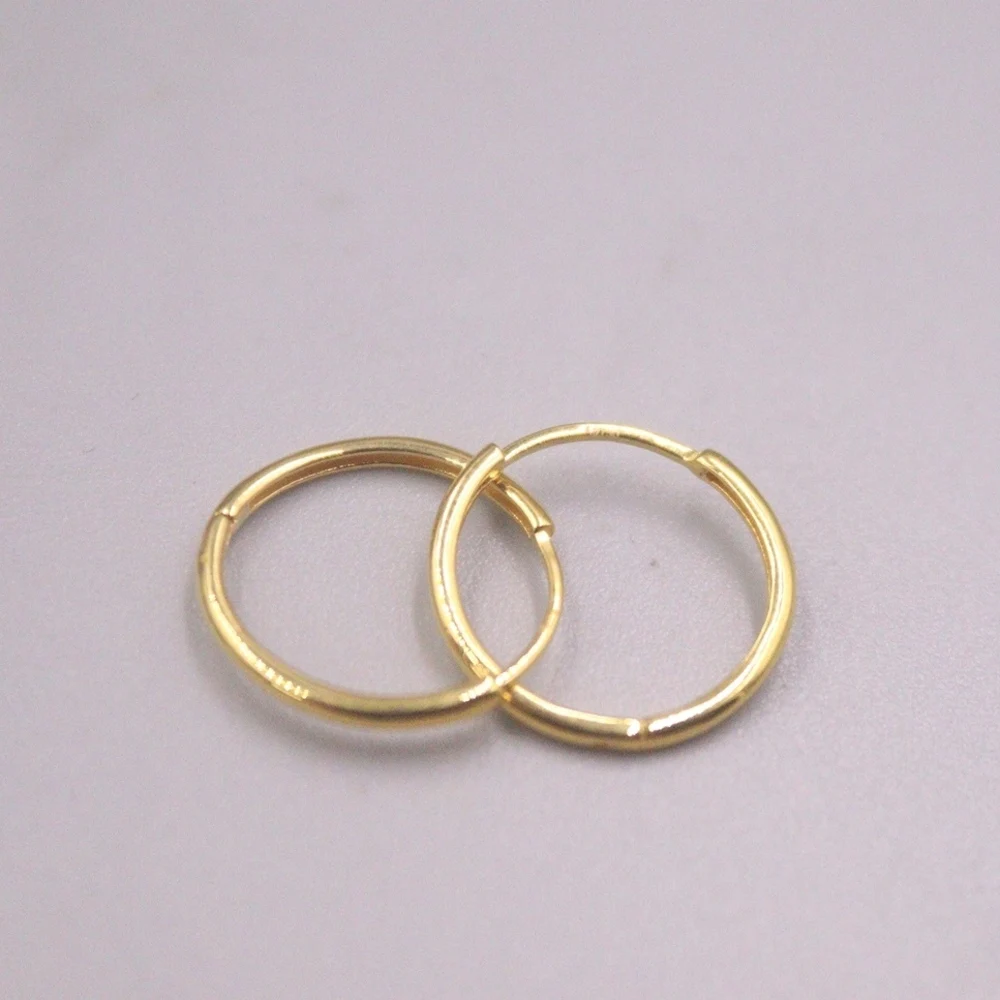 Real Pure 18K Yellow Gold Hoop Women Lucky Simple Glossy Round Circle Earrings 0.76g