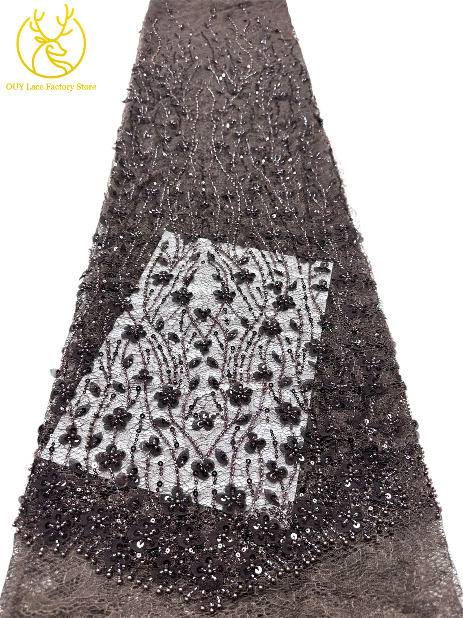 Olivgrüner afrikanischer Brautkleid-Spitzenstoff 2026, hochwertige nigerianische Pailletten-Stickerei-Spitze für Brautkleider und Partykleider zum Nähen – Detail 30